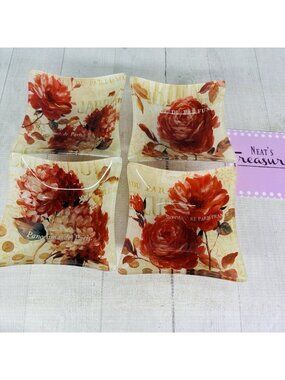 Prima Design PINK PEACH FLORAL PARIS 2210 Assorted Pattern Glass Bowls Set 4 NEW